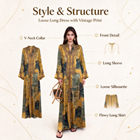 Abaya chic et élégante pour femmes, robe musulmane brodée à la main en polyester, longueur cheville, manches longues, respirante, été automne