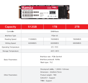 قرص صلب رامستا R980 NVMe عالي السرعة، ذاكرة تخزين صلبة SSD <span class=keywords><strong>M</strong></span>.<span class=keywords><strong>2</strong></span> NVME بسعات 128 جيجابايت و256 جيجابايت و512 جيجابايت و1 تيرابايت، قرص صلب PCIE NVME للكمبيوتر المحمول - Product Image 2