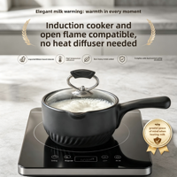 Mini-casserole en céramique Spodumène à long manche avec couvercle en verre, compatible lave-vaisselle ; compatible induction et gaz ; batterie de cuisine sans revêtement