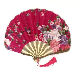 Personal Flower Hand Held Fan Small Bamboo Oriental Rose Wall Folding Fan African Knife Style Fabric Wedding Bride Fan