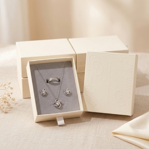 Custom White Embossed Jewelry Packaging <b>Box</b> Rigid Drawer <b>Gift</b> <b>Box</b> with Velvet Insert for Ring <b>Earring</b> Necklace Bracelet - Product Image 2