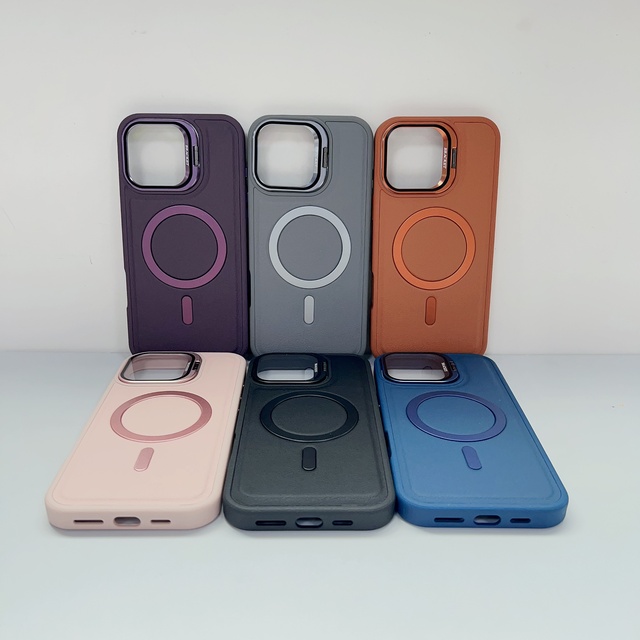 Factory Wholesale Leather Phone case Plated Folding Lens Frame Magnetic Phone Case for iPhone 18 17 16 15 Pro Max Case