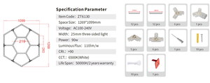 Lampe d'atelier géométrique OEM/ODM DIY sans ombre 6500K 120lm/W en PC, dimmable, pour studio de baskets et diffusion en direct - Product Image 2