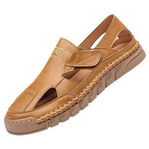 Sandales plates en cuir véritable pour hommes, à bout ouvert, antidérapantes, décontractées, pour la plage, pour l'été, pour l'extérieur - Product Image 4