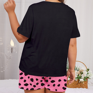 Ensemble de pyjama pour femmes avec imprimé chat mignon, <span class=keywords><strong>taille</strong></span> plus, imprimé lettres de dessin animé, manches courtes avec shorts, vêtements de nuit été, vêtements de détente - Product Image 2