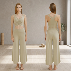 Conjunto de Yoga para Mujer Primavera-Verano, Resistente al Viento, 2 Piezas, Spandex/Nylon, Chaleco Corto Plisado, Pantalones Ligeramente Anchos, Logotipo Frontal - Product Image 2