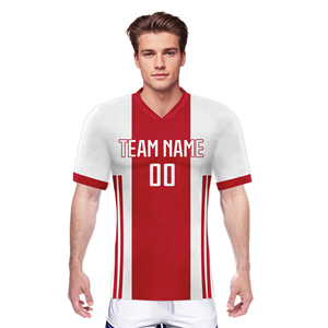 Bộ đồ đá bóng đặt may riêng cho ngườ<span class=keywords><strong>i</strong></span> hâm mộ và cầu thủ, mùa giả<span class=keywords><strong>i</strong></span> mớ<span class=keywords><strong>i</strong></span>, màu đỏ trắng, chất liệu polyester 100% thoáng khí, đồng phục câu lạc bộ. - Product Image 4