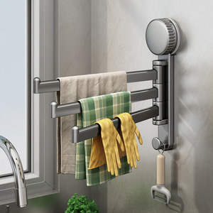 Suction Cup Towel Rack Wall Mounted Multi Function Kitchen Storage Organizer No Drill Dishcloth Holder With Hook - Product Image 1