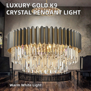 Lustre contemporain classique en fer pour bureau à domicile, luminaires suspendus LED, grand cristal K9, luxe moderne, or, 10 ampoules, télécommande - Product Image 2