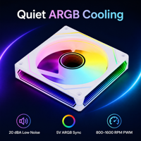 Ventilador para PC NK120 ARGB WH de 120 mm, Blanco, con Rodamiento Fluido PWM, Silencioso (20dBA), Sincronización de 5V, Conector de 6 Pines, para PC Gaming, Venta al Por Mayor, Proveedor OEM