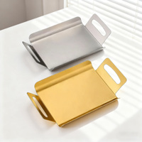 Plateaux de service rectangulaires en acier inoxydable poli, qualité alimentaire, pour la restauration commerciale des hôtels, avec poignées