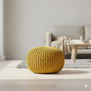 Modern Style Hand Knitted Cotton Dori <b>Pouf</b> Floor Ottoman Stitched Bead Rope Design Movable 2-Piece Wedding Decorative Use DIVTIK - Product Image 2