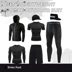 Ensemble de survêtement sportif léger à capuche pour homme, séchage rapide, coupe régulière, manches longues, fermeture éclair, idéal printemps - Product Image 2