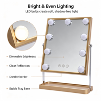 Miroir de maquillage carré intelligent en métal et verre avec écran LED 9 couleurs, modes d'éclairage réglables