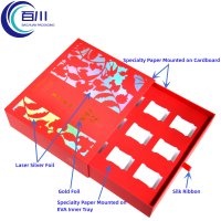 Nueva Caja de Regalo Resistente con Cajón Rojo, Impresión de Logotipo en Lámina Dorada, Empaque con EVA para Frascos de Perfume, Aceite o Productos para el Cuidado de la Piel
