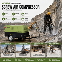 Compresseur d'air mobile à vis 200 CFM, moteur Xichai, 6 à 10 bars, prix usine