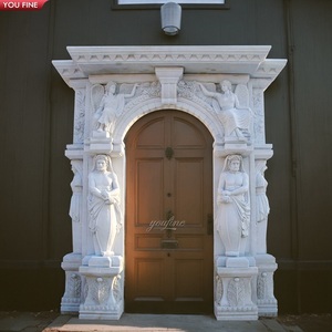 Cadre de porte en pierre naturelle sculptée à la main, porte extérieure en marbre décoratif, entourage de porte - Product Image 1