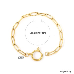<b>Stainless</b> <b>Steel</b> Jewelry 18K Gold Plated Link Bracelet Engraved Oval Chain Toggle Closure Paperclip Clasp Minimalist Bracelets - Product Image 2