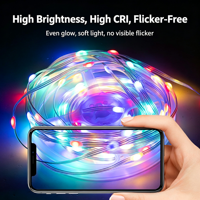 Ruban LED adressable USB RGBIC contrôlé par application, avec télécommande, effet d'eau courante, lumière d'ambiance pour jeux, pleine couleur