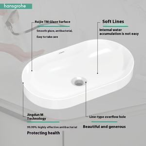 Lavabo Hansgrohe MellowTide U 675/395 <span class=keywords><strong>sans</strong></span> <span class=keywords><strong>trou</strong></span> <span class=keywords><strong>de</strong></span> robinet 22424007, lavabo en céramique pour le lavage des mains et du visage dans la salle <span class=keywords><strong>de</strong></span> bain - Product Image 2
