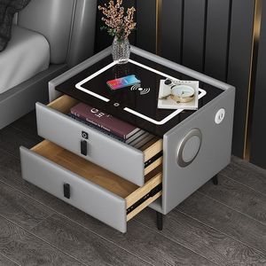Comodino Moderno Convertibile ed Estensibile con Ricarica Wireless e 2 Cassetti per Appartamenti, Camere da Letto e Hotel - Product Image 4