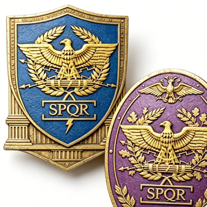 Emblema de Águila Romana SPQR, Chapado en Oro, Latón, Esmalte Duro, Arte Antiguo Coleccionable, Forma Rectangular - Product Image 2