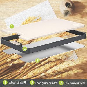 Planche à découper en titane pur de haute qualité, double face, résistante aux rayures, avec poignée en paille de blé - Product Image 4