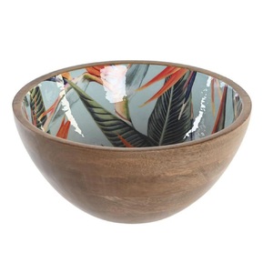 Acacia Wood Fruit & Salad Wooden Bowl Sticker Enamel Printed Handmade Serving Bowl for Hotel & Restaurant Wholesale - Product Image 1