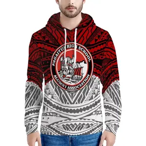 Harga Pabrik Hoodie Polynesia Putih/Merah Garis Indah Desain Suku Hoodie Maskot Oka Nyaman Berkerudung