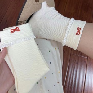 Women Ankle Socks Gray With Pink Bow <b>Lace</b> Trim Breathable Cotton Sweat Absorbing For Youth - Product Image 2