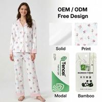 Ensemble de pyjama deux pièces élégant pour femme en jersey modal, doux, respirant, à manches longues et col en V