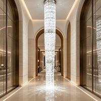 Lustre en cristal vertical sur mesure pour hôtel, cascade de luxe, long cylindre, suspension LED pour hall d'hôtel et escalier