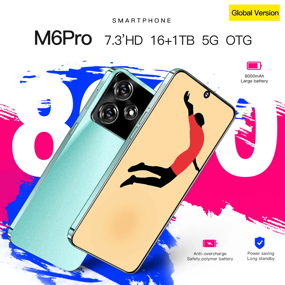 New Global M6 Pro Cell Phone 7.3 Inch Big Screen 5G Smartphone 16GB + 512GB Dual SIM Android Mobile I Phone M6 Pro