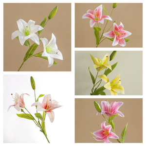 Vente en gros <span class=keywords><strong>de</strong></span> bouquets <span class=keywords><strong>de</strong></span> lys artificiels réalistes à 2 têtes violet blanc <span class=keywords><strong>rose</strong></span> mariage fête à la maison arrangement floral léger long - Product Image 3
