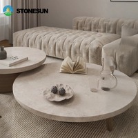 Table basse convertible en travertin naturel StoneSun, durable, petite, style moderne pour appartement, salon