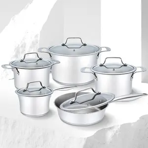 Realwin 10pcs tulip shape cooking pots and pants kitchenware stainless steel cookware set with casting handle