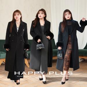 เสื้อโค้ทยาวสำหรับผู้หญิงไซส์ใหญ่ พร้อมปลายแขนเสื้อขนเฟอร์เทียม กระดุมสองแถว ผ้าขนสัตว์ผสม ความหนาปานกลาง แขนยาวเต็มตัว ดีไซน์ตัดเย็บแบบ 3 มิติ - Product Image 3