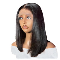 Wig Rambut Asli Brasil Remy 24 Inci Warna Alami Tanpa Lem, Berlapis, Lurus Halus, dengan Poni, Buatan Mesin Penuh 10 Inci