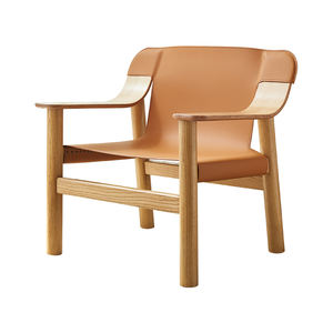 ラウンジチェアソリッドオークブナウッドフレームサドルレザー高級デザイナーリビングルームオフィススタジオ家具 - Product Image 5