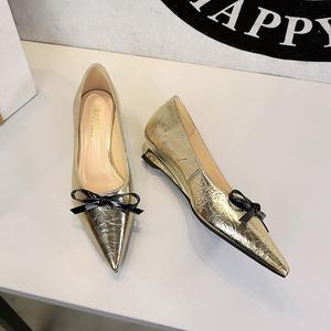 Chaussures Bigtree 7200-H81 – Escarpins polyvalents dorés à talon <span class=keywords><strong>compensé</strong></span> pour femme, coupe basse, nœud et bout pointu, collection automne - Product Image 2