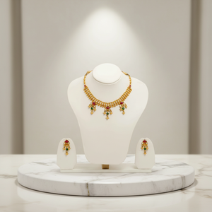 Gold kundan bridal <b>necklace</b> set with <b>ruby</b> green stones pearl drops traditional Indian wedding jewelry set elegant design - Product Image 1