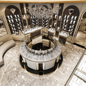 ألواح زخرفية بيضاء + سوداء + ذهبية، منصة عرض دائرية، خزانة عرض زجاجية شفافة، تصميم داخلي - Product Image 1