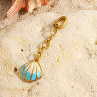 Pendentif fermoir bikini en acier inoxydable doré avec dégradé de couleurs personnalisé, breloque coquillage vague étanche, bijoux de plage tendance pour l'été