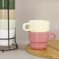 Ensemble de tasses en céramique empilables colorées, 6 pièces avec support en fil métallique, gain de place, logo personnalisé, vente en gros, cadeau pour la maison, la cuisine, le café
