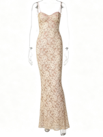 Robe longue d'été 2026 sexy et tendance pour femme, en maille unie, tissée respirante, avec empiècements en dentelle, bretelles spaghetti, taille élastique et coupe ajustée, style licou