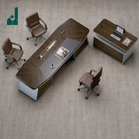 Bureau de direction en placage de frêne blanc de luxe avec boîte de rangement multifonctionnelle, serrure à empreinte digitale et éclairage LED pour bureau de PDG