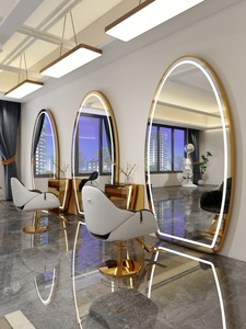 Altri mobili salone doppio lato specchio singolo oro verticale cornice nera specchio parrucchiere stazione barbiere negozio - Product Image 6