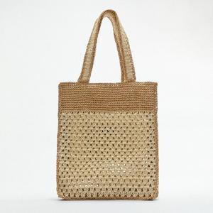 Borsa a mano all'<span class=keywords><strong>uncinetto</strong></span> vuota personalizzata da donna grande borsa di paglia da spiaggia in carta marocchina estiva - Product Image 1