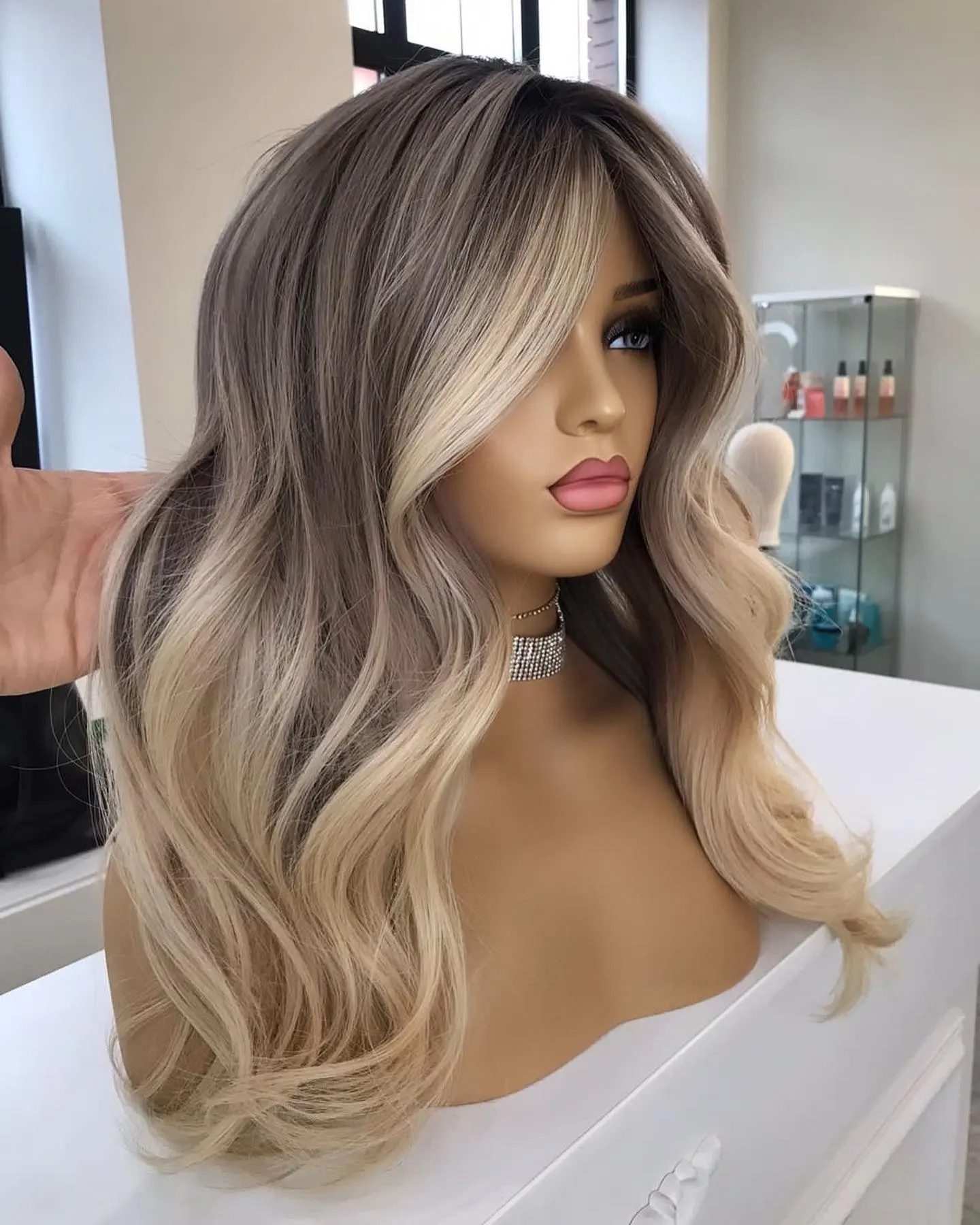 Wig sorot pirang cokelat Balayage Wig asli pelucas cabello Wig renda humano Wig abu pirang akar tanpa lem renda depan untuk wanita