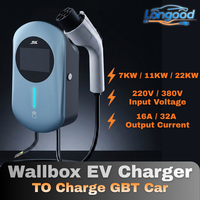 Longood 2026 Wallbox GBT Chargeur AC pour Véhicules Électriques 7/11/22KW Chargeur Rapide Domestique pour Véhicule Électrique avec Indicateur LED et Application 4G WIFI